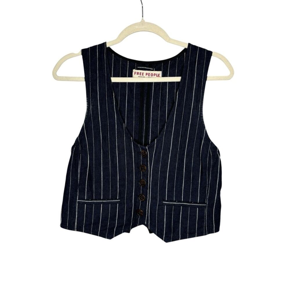 Free People Cailin Vest – Navy Pinstripe – Size XS - Picture 2 of 6